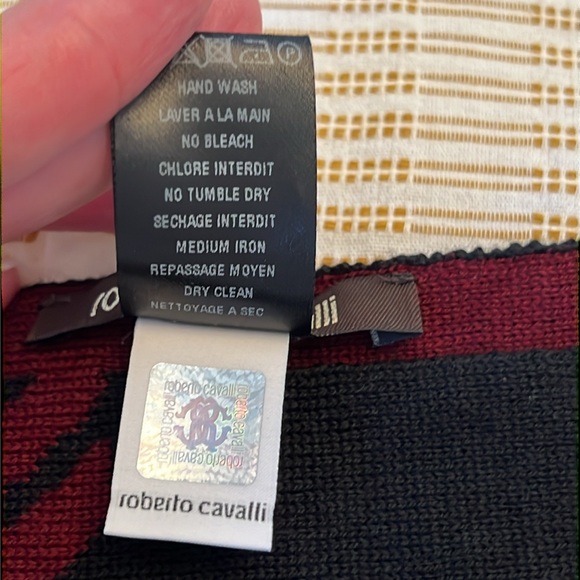 ROBERTO CAVALLI Red Wool Blend Tiger Print Mens Scarf l - Picture 4 of 5